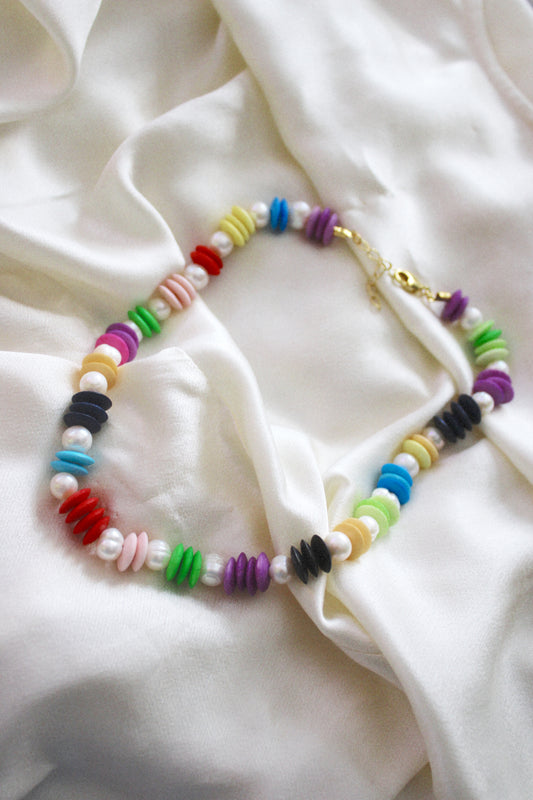 Rainbow Pearl Beaded Necklace